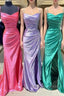 Elegant Satin Mermaid Prom Dress With Pleated Bodice Spaghetti Strap & Slit Fd5090