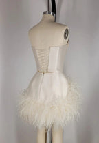 Elegant Satin Tube Top Feather Edge Bodycon 19Th Birthday Homecoming Dress