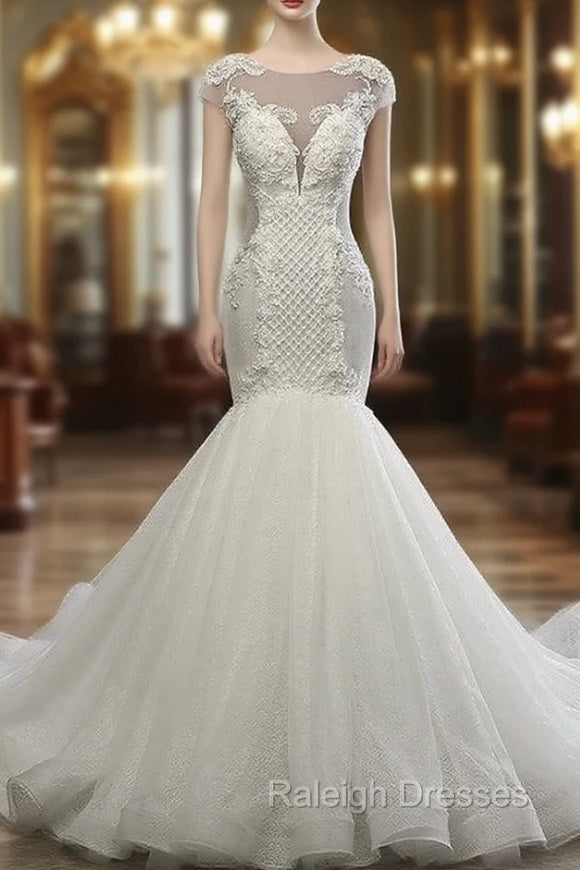 Elegant Scoop Neck Wedding Dresses Mermaid Lace-up Lace Appliques Wedding Dress Main image