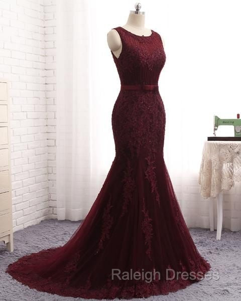 Elegant Scoop Sleeveless Tulle Mermaid Appliques Sequins Zipper Prom Dresses Secondary image