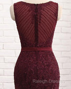 Elegant Scoop Sleeveless Tulle Mermaid Appliques Sequins Zipper Prom Dresses