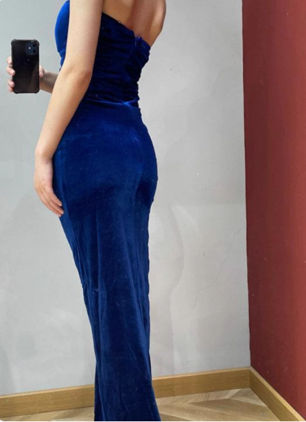 Elegant Sexy Royal Blue Sweetheart Neck Velvet Long Formal Prom Dress