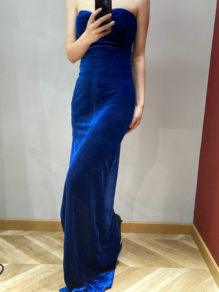 Elegant Sexy Royal Blue Sweetheart Neck Velvet Long Formal Prom Dress