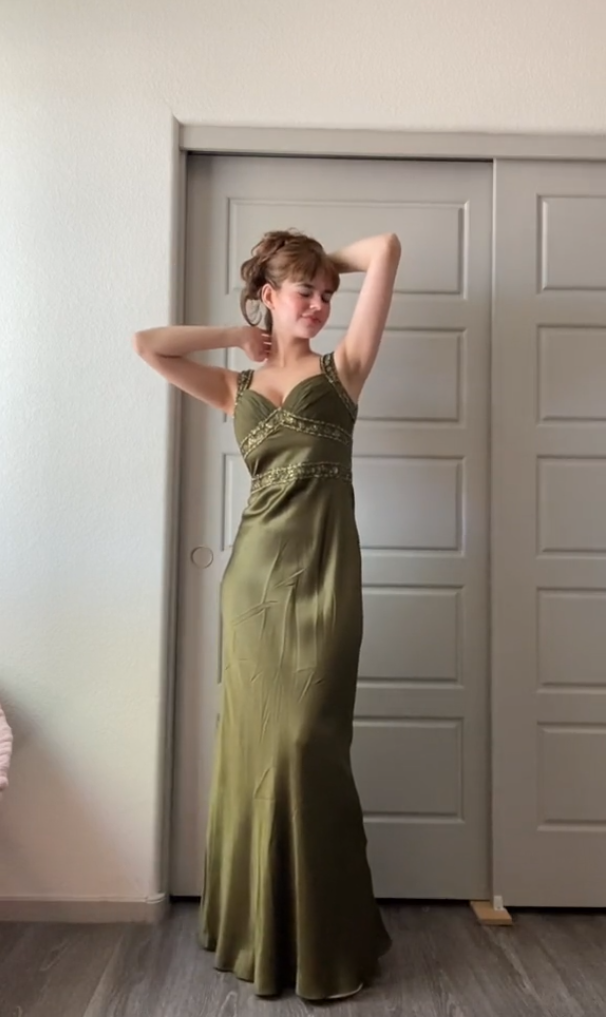 Elegant Sheath Olive Green Prom Dress Long Prom Dresses