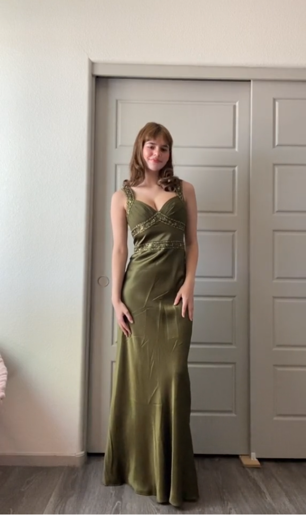 Elegant Sheath Olive Green Prom Dress Long Prom Dresses