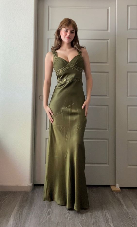 Elegant Sheath Olive Green Prom Dress Long Prom Dresses