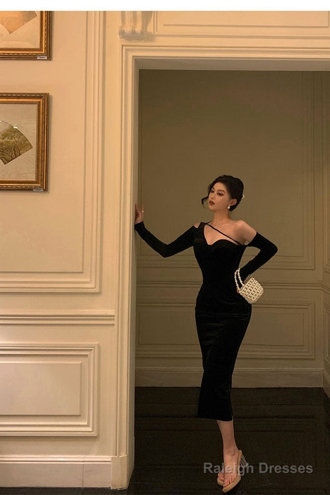 Elegant Sheath One Shoulder Black Prom Dresses Birthday Outfits Evening Gown Secondary image