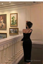 Elegant Sheath One Shoulder Black Prom Dresses Birthday Outfits Evening Gown