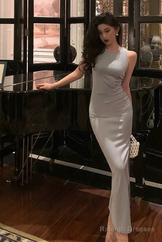 Elegant Sheath Scoop Neckline Dusty Blue Slit Prom Dresses Birthday Outfits Evening Gown Secondary image