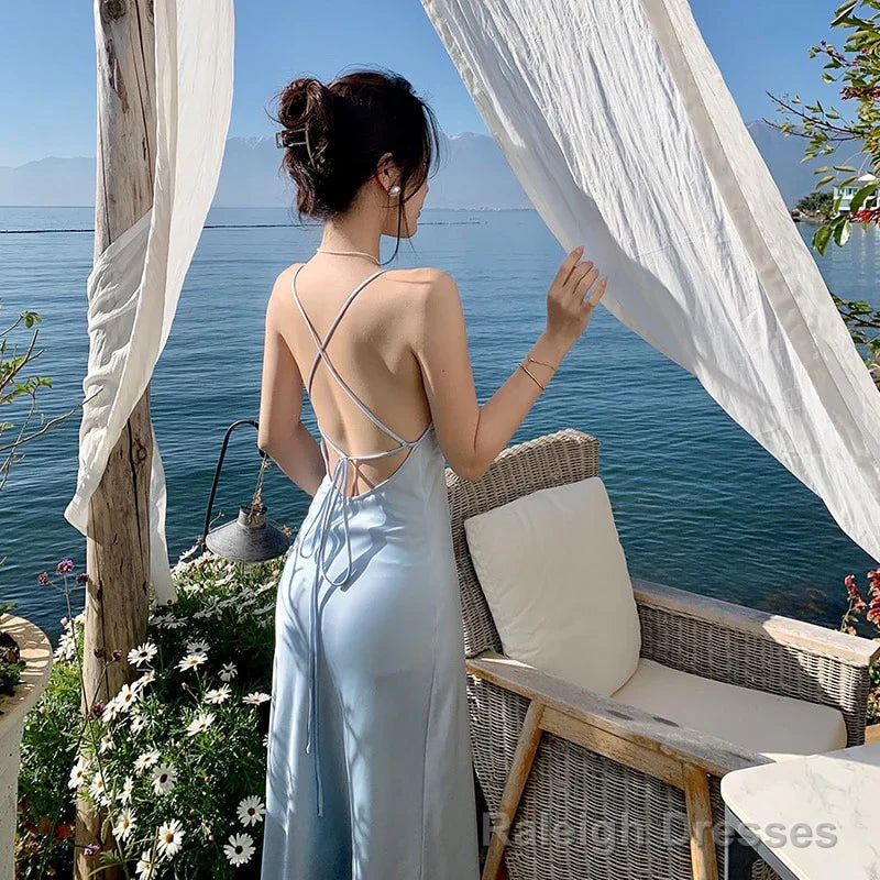 Elegant Sheath Spaghetti Strap Satin Long Prom Dress Secondary image