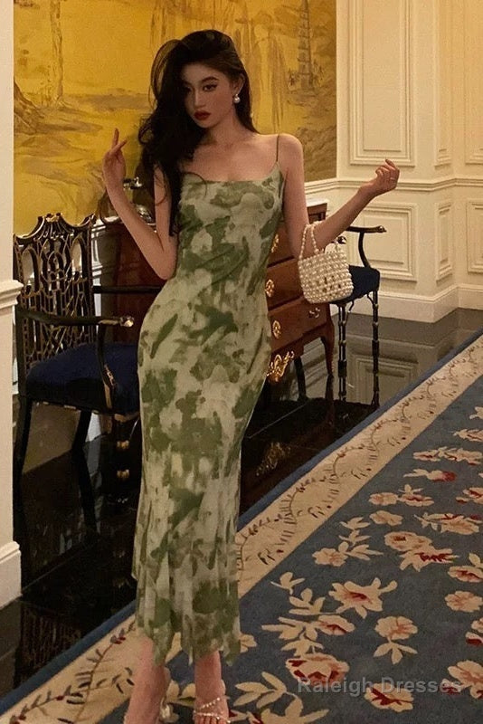 Elegant Sheath Spaghetti Straps Floral Green Prom Dresses Birthday Outfits Evening Gown Secondary image