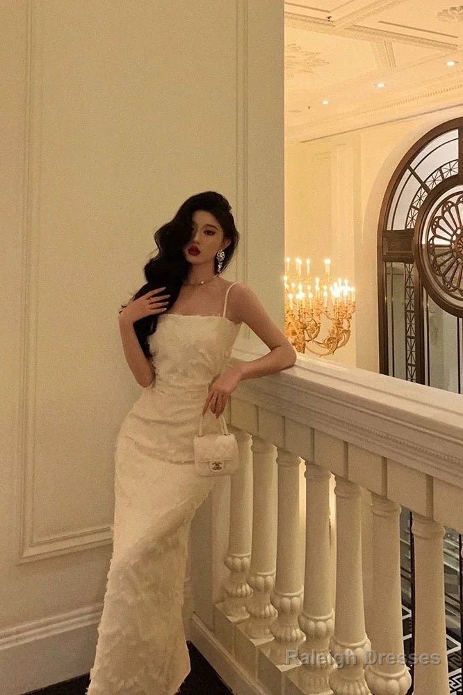 Elegant Sheath Spaghetti Straps White Prom Dresses Birthday Outfits Evening Gown Secondary image