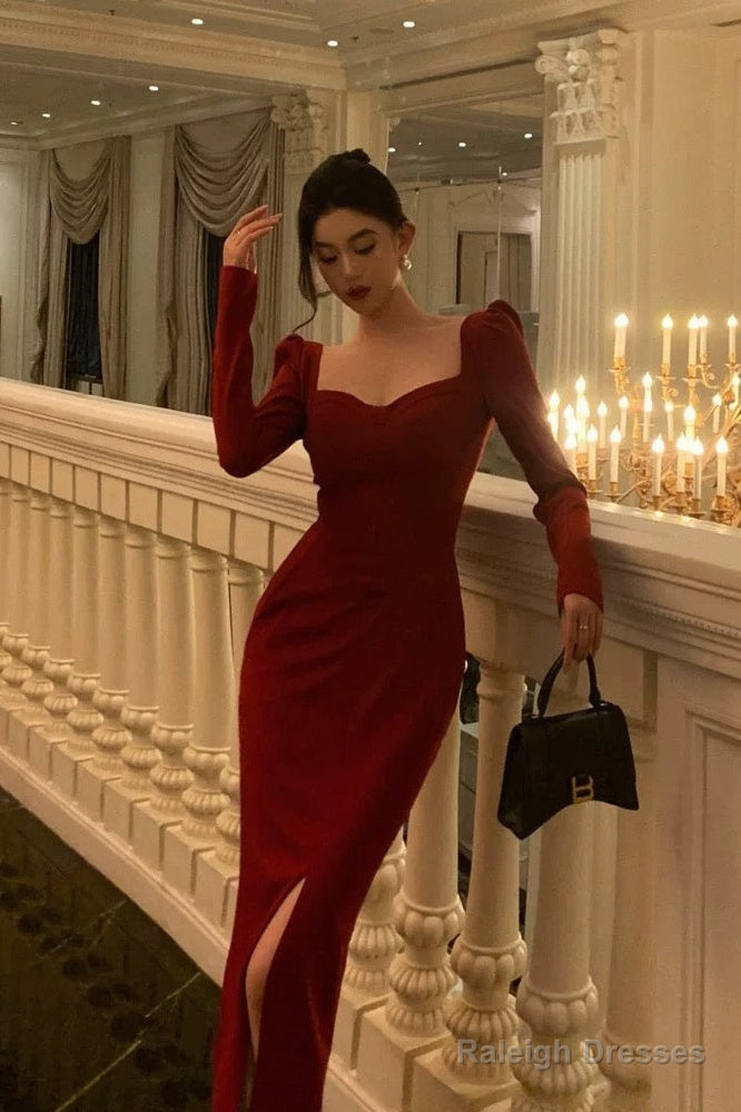 Elegant Sheath Strapless Red Slit Prom Dresses Beads Birthday Outfits Evening Gown Secondary image