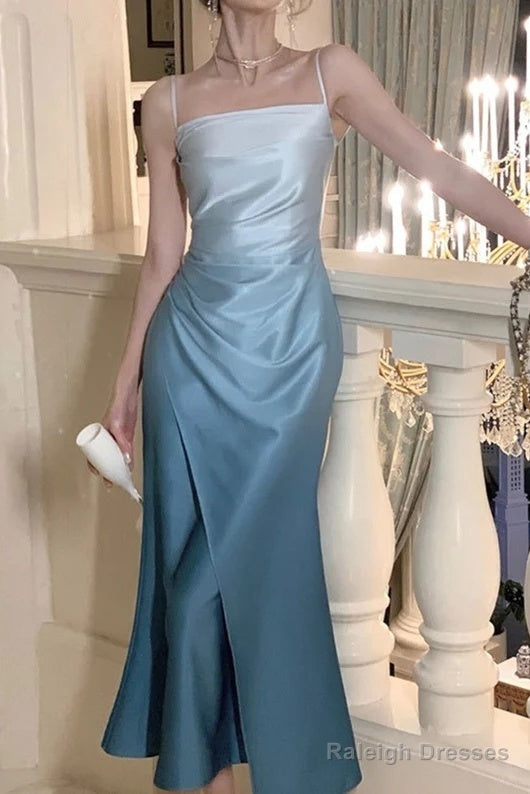 Elegant Sheath Straps Blue Prom Dresses Formal Dress