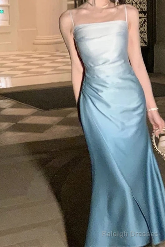 Elegant Sheath Straps Blue Prom Dresses Formal Dress