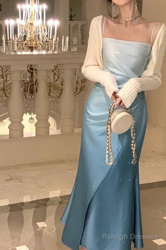 Elegant Sheath Straps Blue Prom Dresses Formal Dress