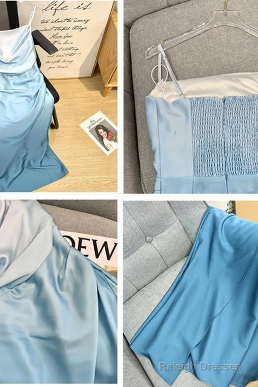 Elegant Sheath Straps Blue Prom Dresses Formal Dress