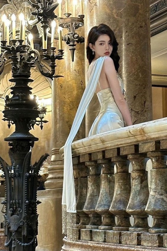 Elegant Sheath Straps Champagne Prom Dresses Long Formal Dress