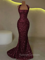 Elegant Sheath Straps Pleated Sweep Train Corset Prom Dress