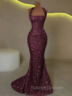 Elegant Sheath Straps Pleated Sweep Train Corset Prom Dress