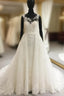 Elegant Sheer Lace Appliques Neckline Court Train Princess Wedding Dress
