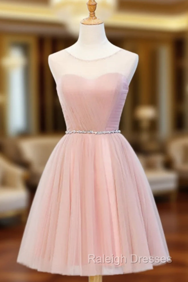 Elegant Short Pink Tulle Prom Dresses, Short Pink Tulle Formal Homecoming Dresses