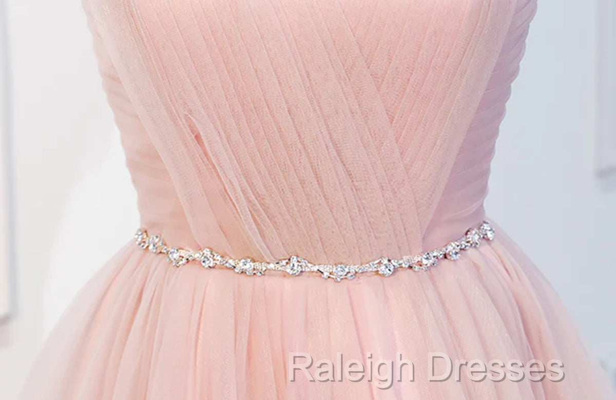 Elegant Short Pink Tulle Prom Dresses, Short Pink Tulle Formal Homecoming Dresses