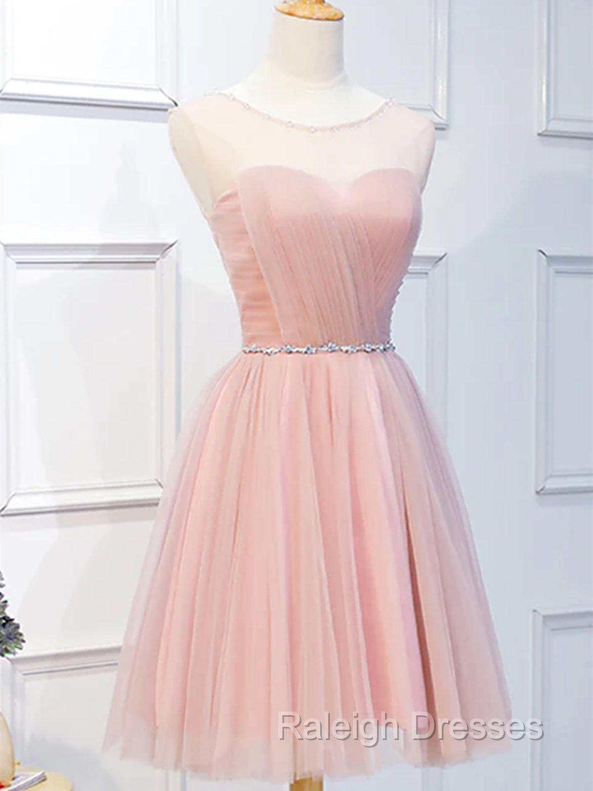 Elegant Short Pink Tulle Prom Dresses, Short Pink Tulle Formal Homecoming Dresses Secondary image