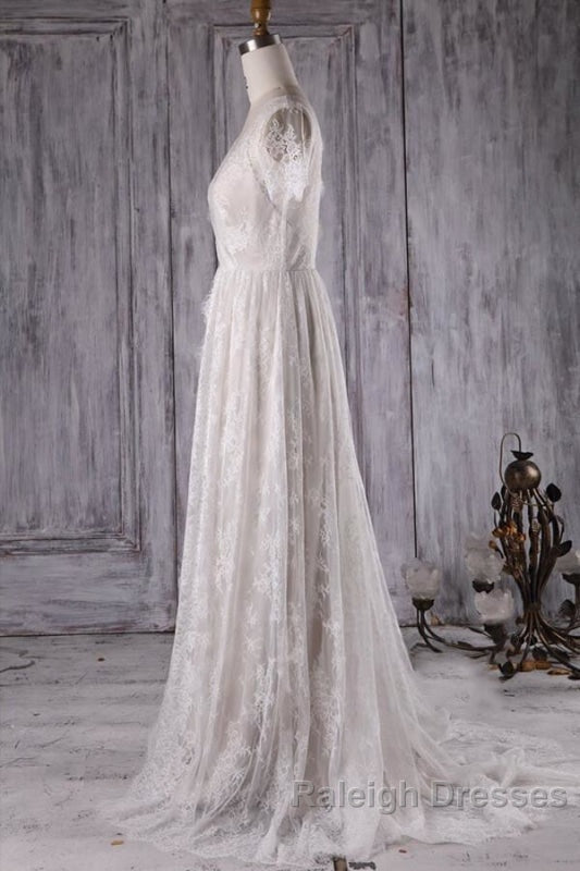 Elegant Short Sleeve A Line Lace Wedding Dresses Secondary image