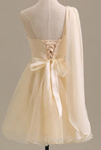 Elegant Short Tulle A Line Dresses One Shoulder Homecoming Dresses