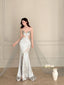 Elegant Silver-Grey Mermaid Strapless Satin Long Formal Prom Dress
