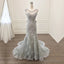 Elegant Silver Lace Bow Back Mermaid Prom Gowns Dress