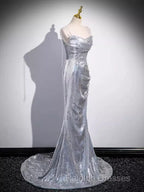 Elegant Silver Sequin Mermiad Prom Dress Long Evening Dress