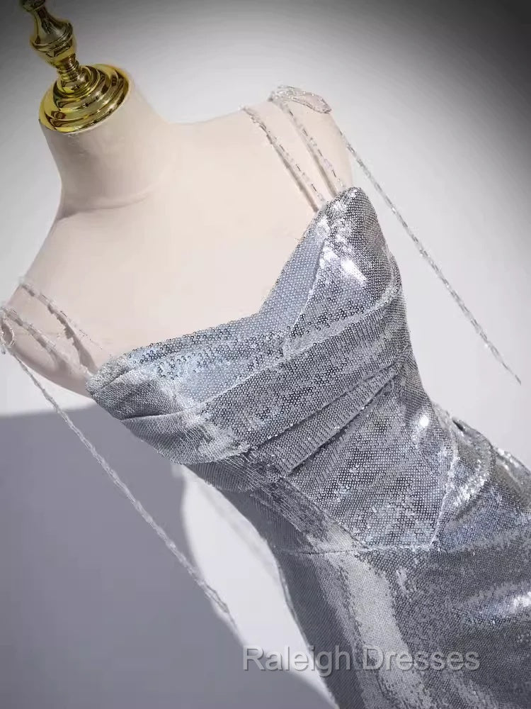 Elegant Silver Sequin Mermiad Prom Dress Long Evening Dress