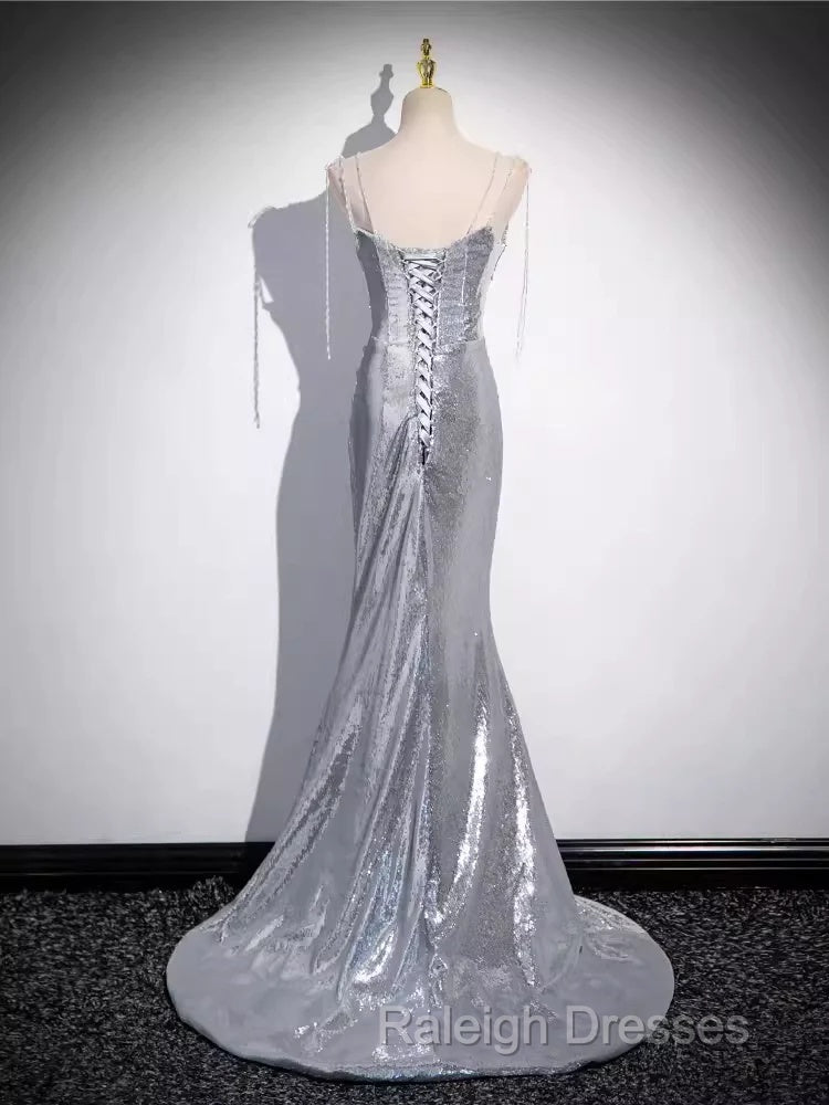 Elegant Silver Sequin Mermiad Prom Dress Long Evening Dress