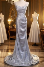 Elegant Silver Sequin Mermiad Prom Dress Long Evening Dress