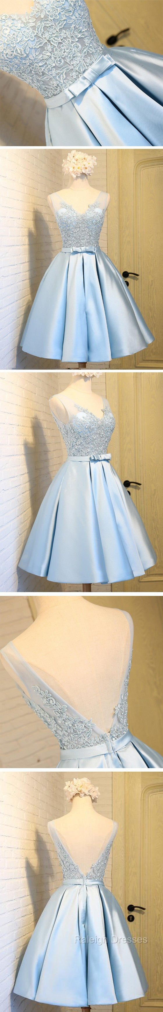 Elegant Sleeveless  Deep V Back  Appliques Clairvoyant Outfit Satin Skirt Tea Length Homecoming Dress