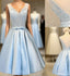Elegant Sleeveless  Deep V Back  Appliques Clairvoyant Outfit Satin Skirt Tea Length Homecoming Dress