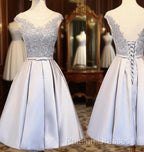 Elegant Sleeveless Lace Up Back Appliques Clairvoyant Outfit Satin Skirt Tea Length Homecoming Dresses
