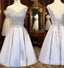 Elegant Sleeveless Lace Up Back Appliques Clairvoyant Outfit Satin Skirt Tea Length Homecoming Dresses