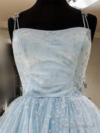 Elegant Spaghetti Straps A-Line Tulle Light Blue Homecoming Dress