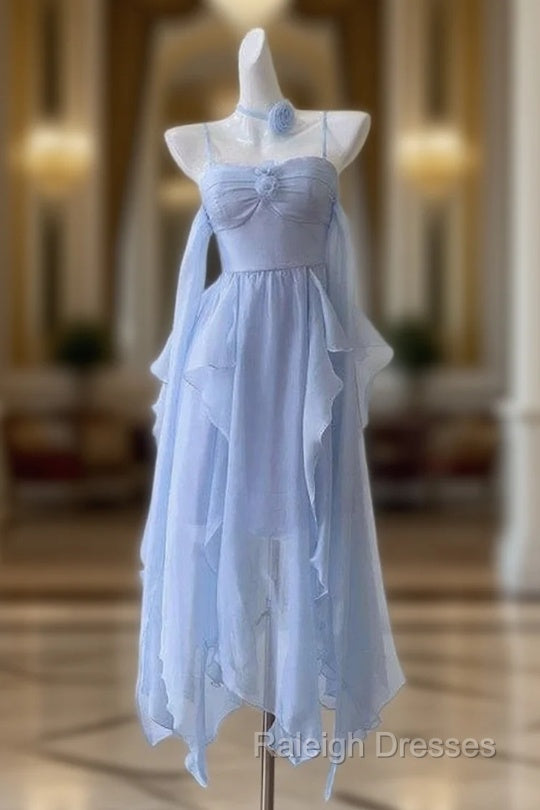 Elegant Spaghetti Straps Blue Chiffon Homecoming Dress Birthday Dress Main image