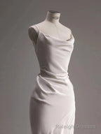 Elegant Spaghetti Straps Sheath Simple Silk Satin Wedding Dress Floor Length