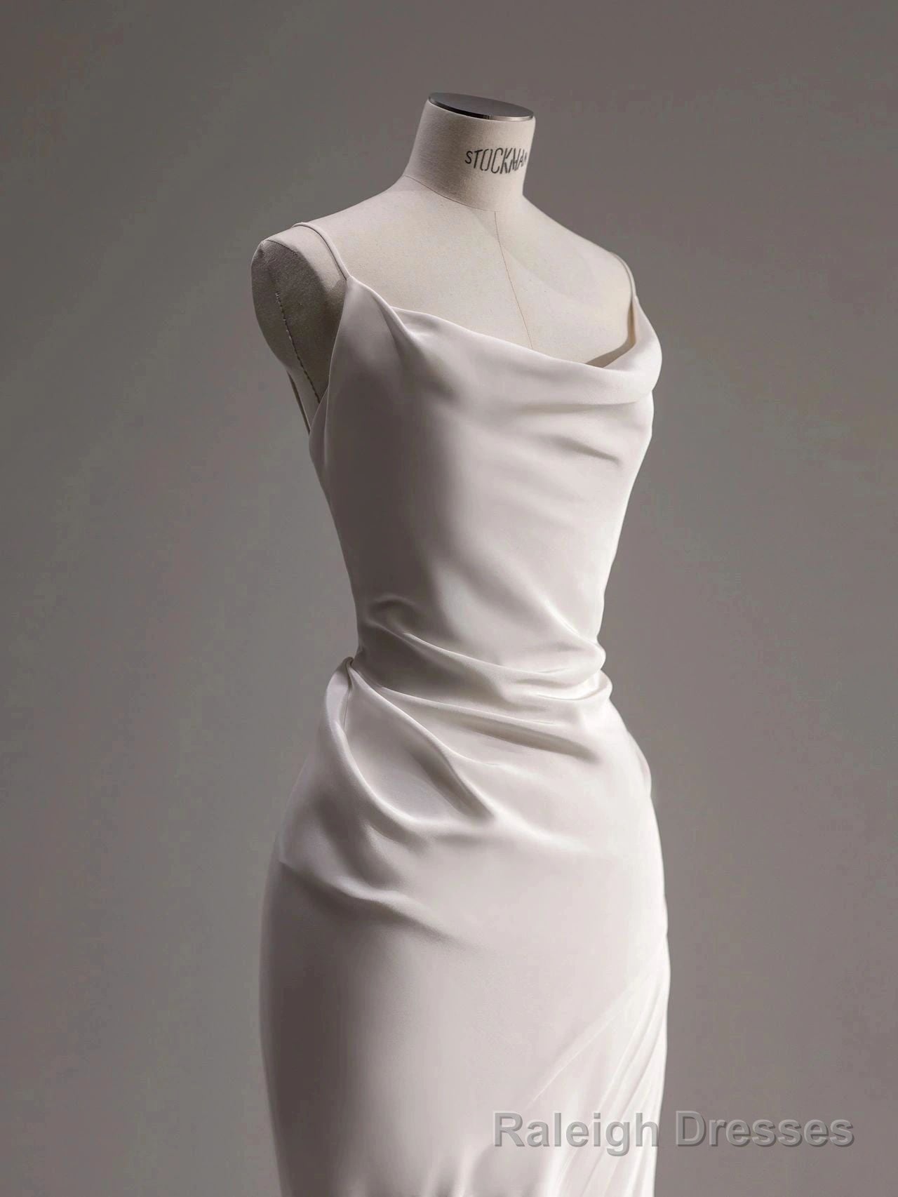 Elegant Spaghetti Straps Sheath Simple Silk Satin Wedding Dress Floor Length
