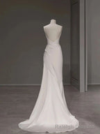 Elegant Spaghetti Straps Sheath Simple Silk Satin Wedding Dress Floor Length