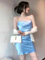 Elegant Spaghetti Straps Straight Neck Mermaid Short Blue Homecoming Dresses Online,