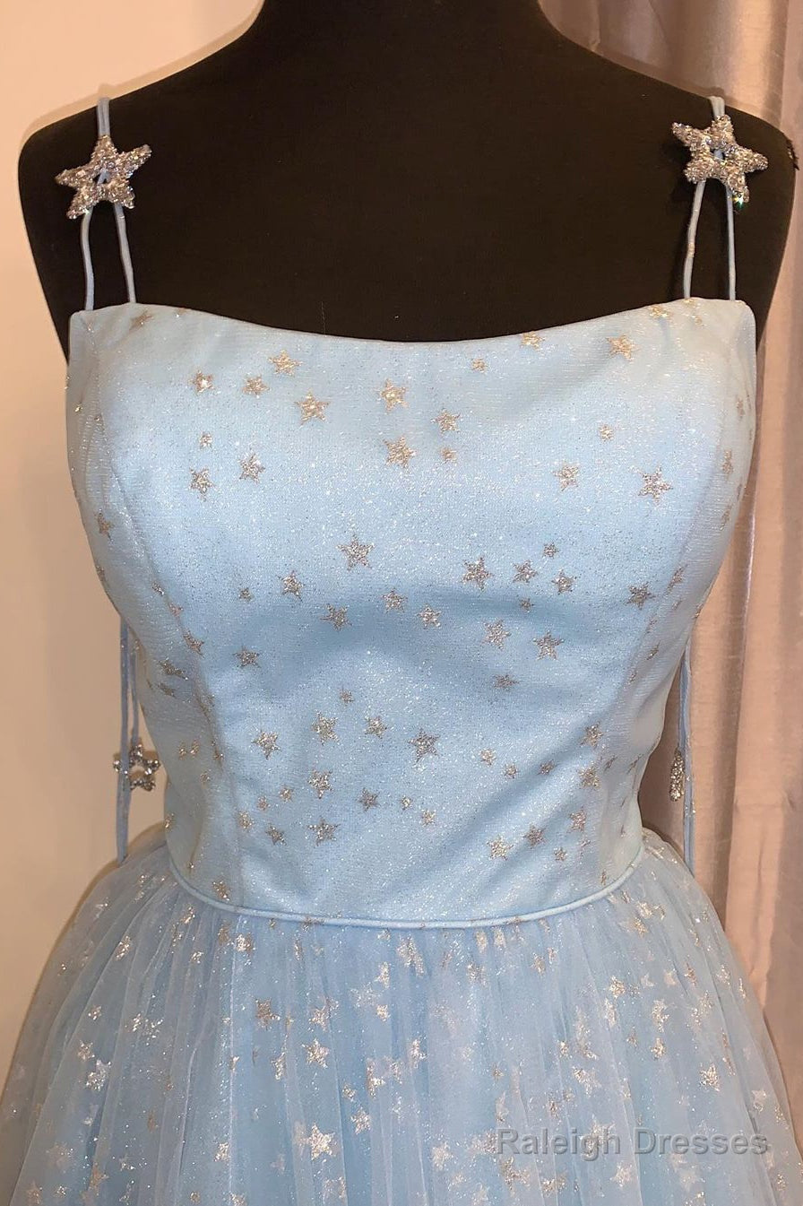 Elegant Spahetti Straps A-Line Light Sky Blue Dress With Appliques Secondary image