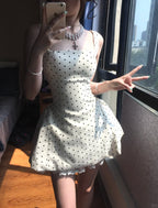 Elegant Square Neck Polka Dot Straps Back Tie Mini Homecoming Dresses