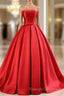Elegant Strapless Ball Gown Red Prom Dress With Bow