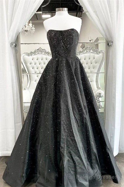 Elegant Strapless Black Long Prom Dress With Crystals Main image